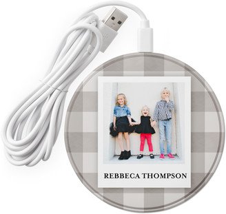 Wireless Phone Chargers: Gingham Print Wireless Phone Charger, Beige