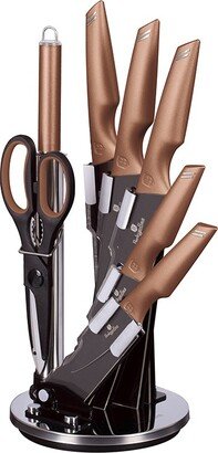 Berlinger Haus 8-Piece Knife Set w/ Acrylic Stand Rose Gold Collection-AA