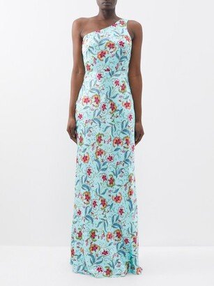 Justine One-shoulder Floral-print Silk Dress