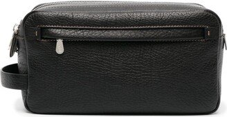 Black Grained Leather Wash Bag