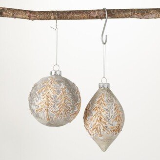 5.75H and 4H Sullivans Frosted Gold Pine Ornament Set; Gold Christmas Ornaments