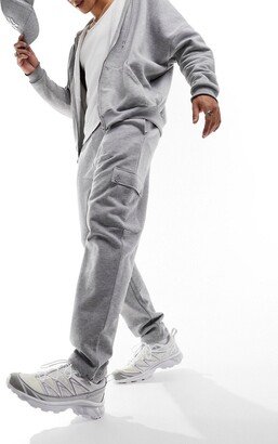 tapered cargo sweatpants with toggle in gray heather