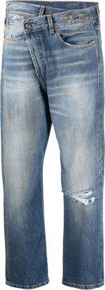 Stonewashed Asymmetric Cropped Jeans