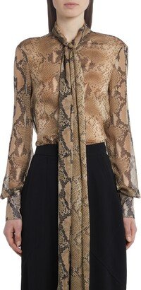 Python Print Sheer Silk Blouse