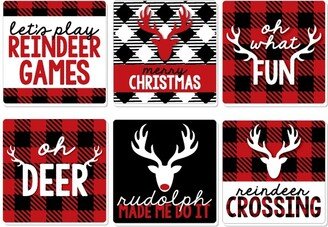 Big Dot of Happiness Prancing Plaid - Funny Reindeer Holiday and Christmas Party Decorations - Drink Coasters - Set of 6