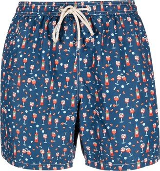 Graphic-Print Swim Shorts-AD