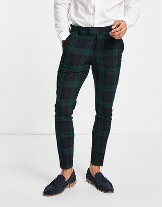 super skinny suit pants in dark green blackwatch tartan check