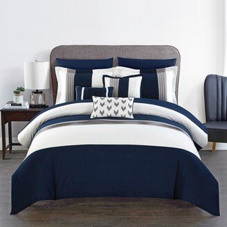 Hester 10 Piece Bed in a Bag Comforter Set Color Block, Navy