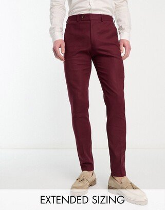 skinny linen mix suit pants in burgundy