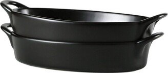 10 x 6 Oval Ceramic Deep Dish Pie Pan - Black - Set of 2