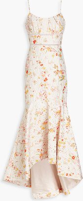 Metallic floral-print jacquard gown