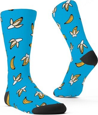 Socks: Funny Yummy Banana Cats - Blue Custom Socks, Blue