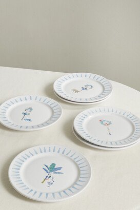 Set Of Six Ceramic Dessert Plates - Green