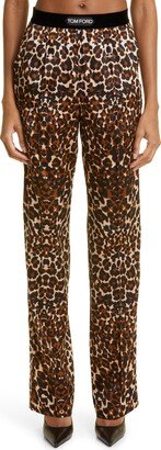 Leopard Print Stretch Silk Pajama Pants