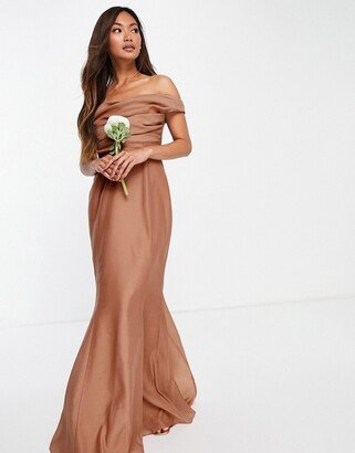 Bridesmaid off shoulder maxi dress with corset detail