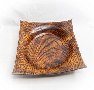 Unique Free Form Hand Carved Square Wood Turned Colored Oak Crotch Plate Bowl 1779