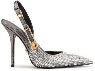 Safety Pin Embellished Slingback Pumps