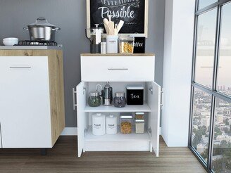 1-Drawer Rectangle Pantry Cabinet White and Light Oak