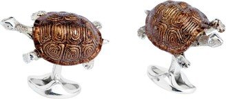 Sterling Silver Brown Enamel Tortoise Cufflinks