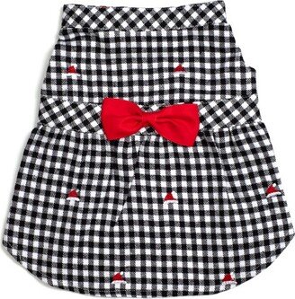 The Worthy Dog Flannel Check Plaid Ebroidered Santa Hats Adjustable Pet Dress - Black/White - M