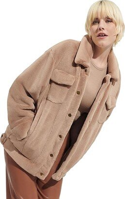 Frankie Faux Fur Trucker (Tan Grey) Women's Coat