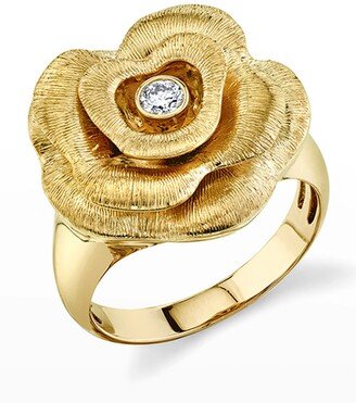 14k Gold 1-Diamond Rose Ring, Size 6.5