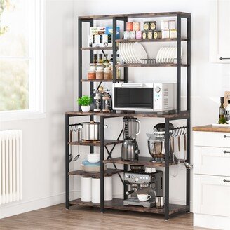 Lee Furniture Brown/ Black 6-Tier Bakers Rack,Industrial Kitchen Shelves Microwave Oven Stand with Hutch,White Modern Utility Storage Shelf