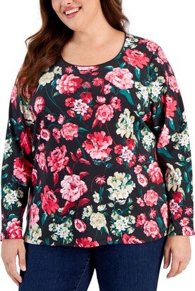 Plus Size Floral Print Scoop-Neck Top, Created for Macy's