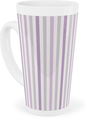 Mugs: Tricolor French Ticking Stripe - Purple Tall Latte Mug, 17Oz, Purple