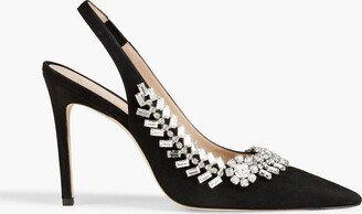 Promise 100 crystal-embellished suede slingback pumps