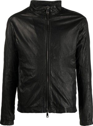 High-Neck Zipped Leather Jacket