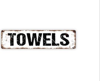 Towels Sign - Swimming Pool Shower Bathroom Beach Rustic Metal Street Or Door Name Plate Plaque