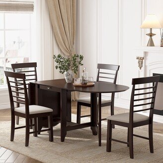 5-Piece Drop-Leaf Table Set with 2 Upholstered Dining Chairs