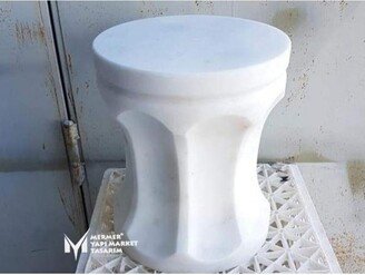 White Marble Cavity Design Seat - Handcrafted, 100% Natural Stone, Turkish Hammam