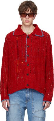 Red Spread Collar Cardigan