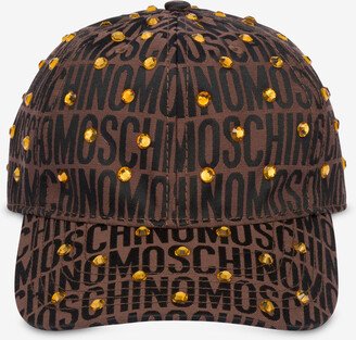 Allover Logo Nylon Cap With Rhinestones