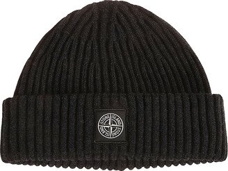 Logo Patch Rib Knit Beanie