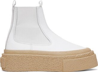 White Leather Platform Chelsea Boots