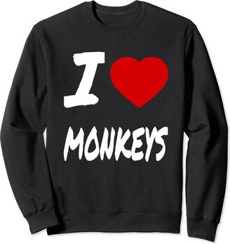 From Dyzamora I Love Monkeys - Red Heart Design Sweatshirt