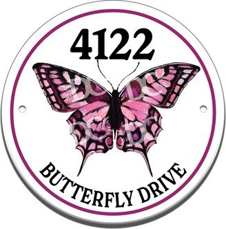 Garden Butterfly Themed Ceramic House Number Circle Tile, Swallowtail Address Door Sign