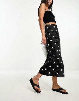 satin bias midi skirt in mono polka dot