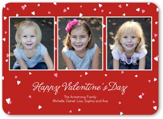 Valentine's Day Cards: Confetti Hearts Valentine's Card, Red, Signature Smooth Cardstock, Rounded