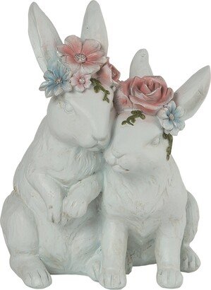 Resin 8 Gray Easter Floral Crown Rabbit Decor - N/A