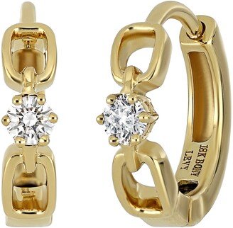 Varda Solitaire Diamond Link Huggie Hoop Earrings