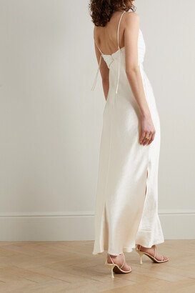 Pleated Georgette And Satin Maxi Dress - Ecru