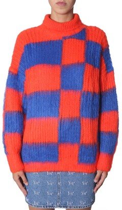 Checked Turtleneck Oversized Sweater