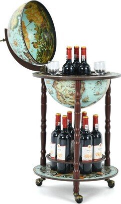 17'' Globe Wine Kitchen Stand 16th Century Italian Map Liquor Bottle Shelf Cart