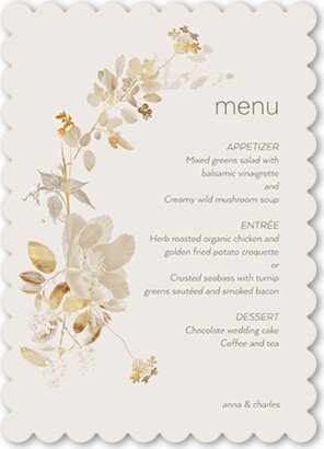 Wedding Menu Cards: Golden Grace Wedding Menu, Gray, 5X7 Flat Menu, Pearl Shimmer Cardstock, Scallop