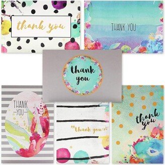 Juvale 48 Pcs Thank You Cards Bulk Set, Floral Watercolor Blank Note with Envelopes