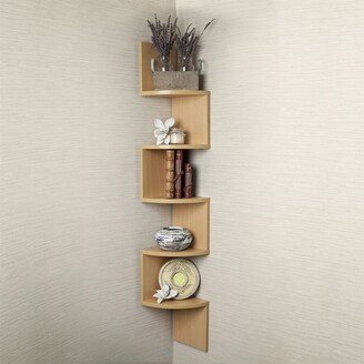 BESTCOSTY Large Laminated Beech Veneer Corner Wall Mount Shelf, Natural Brown